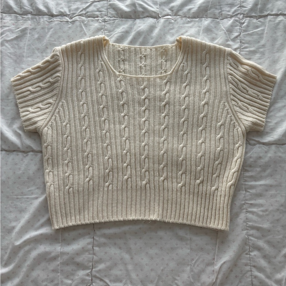 Cream Cable Knit Cropped Sweater Top
